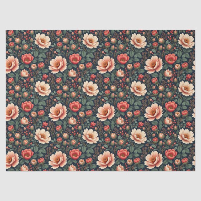 Papel De Seda Creme e Coral Belo Floral (Frente )