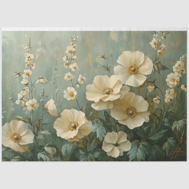 Papel De Seda Creme Florals sobre fundo verde (Frente )