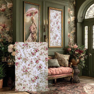 Papel De Seda Creme Rosa Floral Rosa de Damasco Vintage Ramalhet
