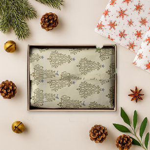 Papel De Seda Creme Script Tree Patterno Festivo