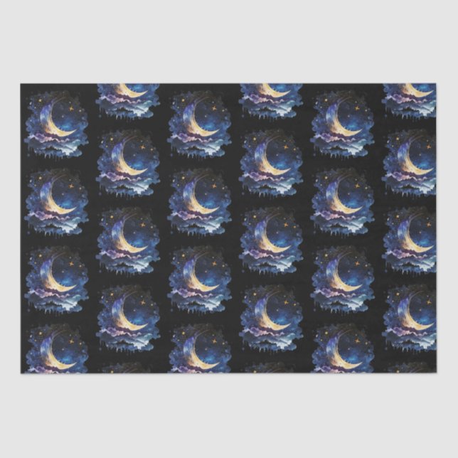 Papel De Seda Crescent Moon Stars Celestial Black Halloween (Frente )