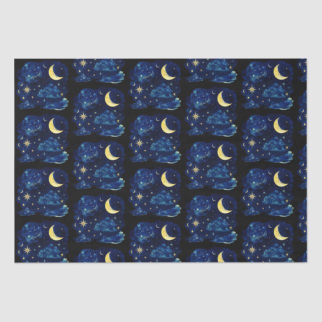 Papel De Seda Crescent Moon Stars Celestial Black Halloween (Frente )