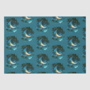 Papel De Seda Crescent Moon Stars Celestial Blue Halloween