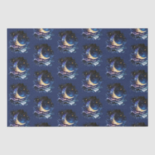 Papel De Seda Crescent Moon Stars Celestial Blue Halloween