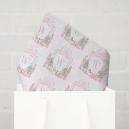 Papel De Seda Crest Monograma de Noz Nutcracker Rosa em Aquarela