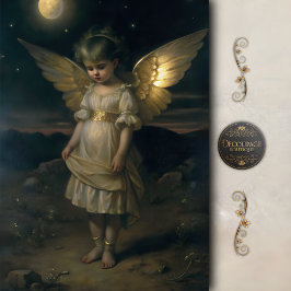 Papel De Seda Criança Anjo Dourado ao Luar Noite Decoupage