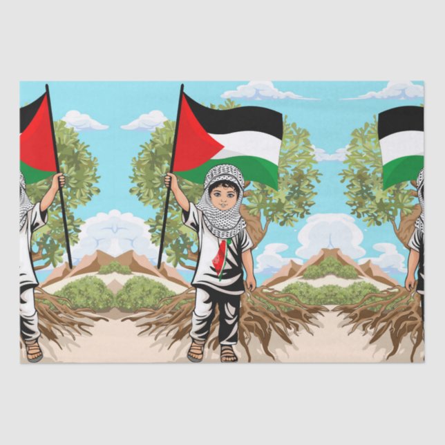 Papel De Seda Criança com Keffiyeh Palestine Flag e Olive Tree (Frente )