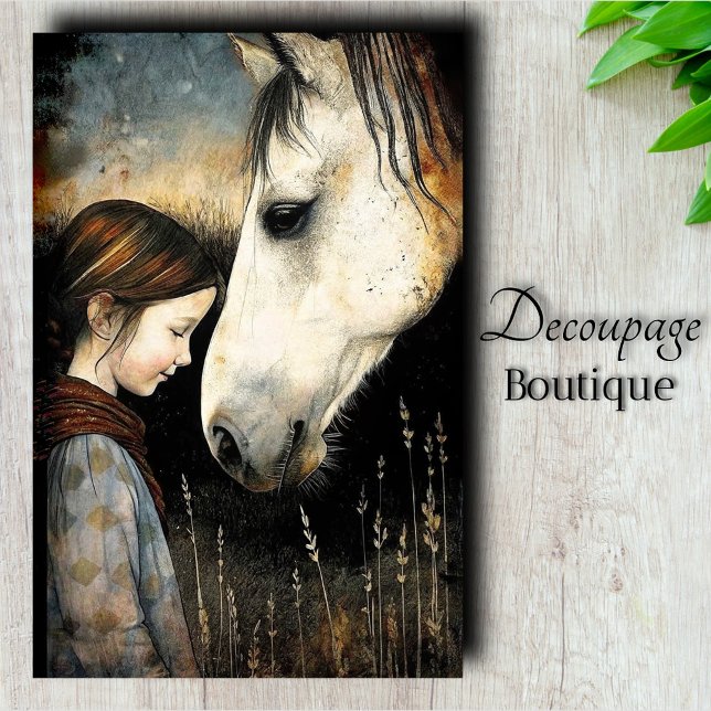 Papel De Seda Criança e Cavalo Branco Decoupage (Child And White Horse Decoupage Tissue Paper
)