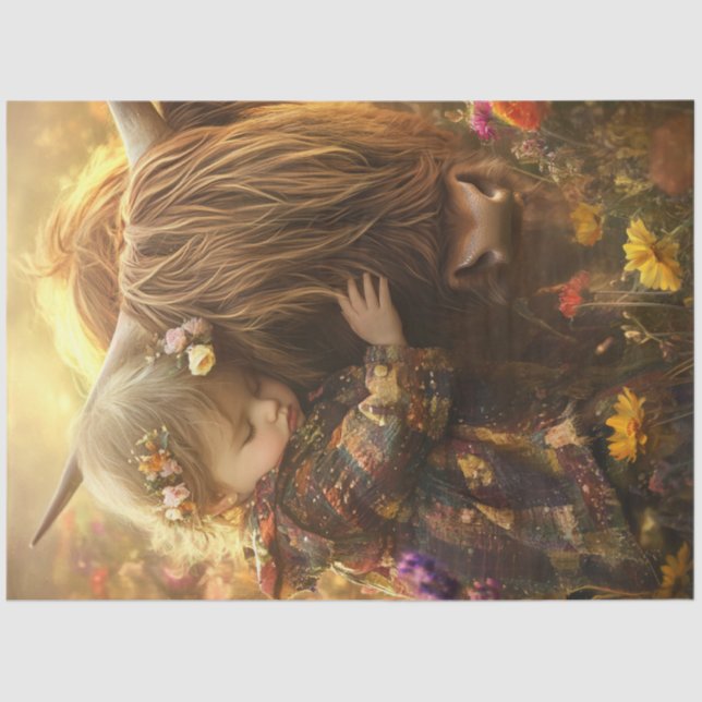 Papel De Seda Criança Esbranquiçada de Disco com Vaca Highland (Frente )