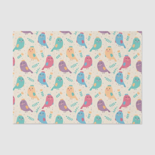 Papel De Seda Crianças Aves Coloridas com Tulipas (Frente )