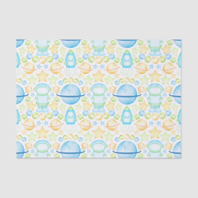 Papel De Seda Crianças Cachorros Astronauta Espacial Exterior Az (Frente )