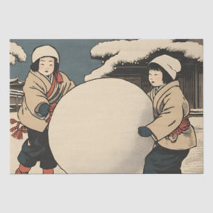 Papel De Seda Crianças japonesas rolando grandes bolas de neve