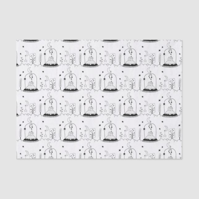 Papel De Seda Crianças Natal Black & White Snowglobe Stars (Frente )