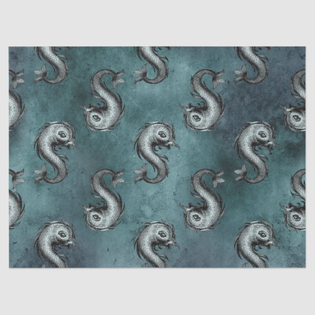 Papel De Seda Criaturas do Mar como Peixes na Decoupage Verde/Te (Frente )