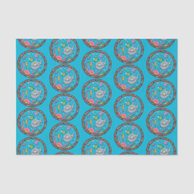 Papel De Seda Criaturas marinhas engraçadas desenho de desenhos  (Frente )