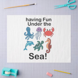 Papel De Seda Criaturas Marinhas se Divertindo no Fundo do Mar A