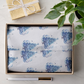 Papel De Seda Crie Sua Própria Árvore de Natal em Aquarela Azul