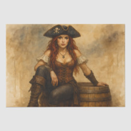 Papel De Seda Crimson Corsair – Pirate Woman Barrel Portrait