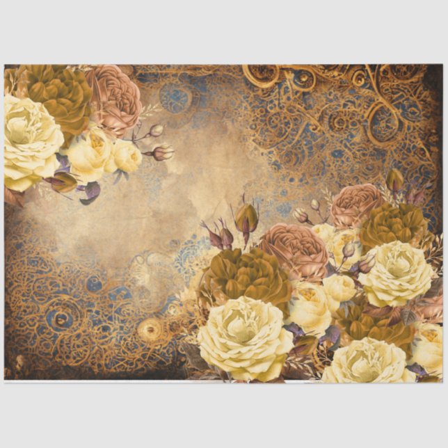 Papel De Seda Crio Com Flores OFDT- Decoupage-Steampunk (Frente )