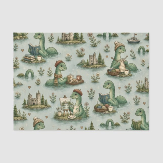 Papel De Seda Críptidos Aconchegantes Nessie Monstro do Lago Nes (Frente )