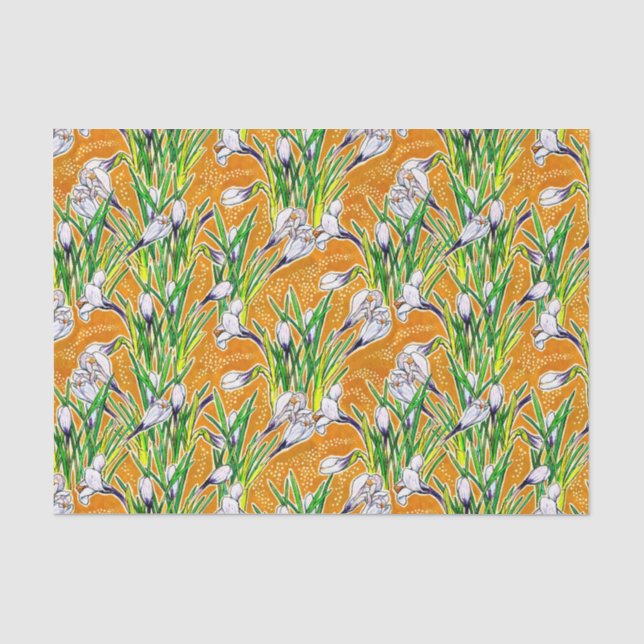Papel De Seda Crocos Brancos Flores Botânicas Flores do Jardim A (Frente )