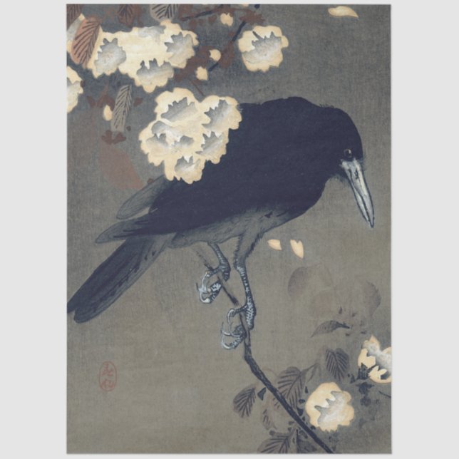 Papel De Seda Crow and Blossom by Ohara Koson Decoupage (Frente )