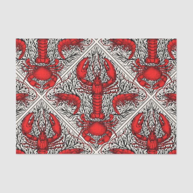 Papel De Seda Crustáceos a vermelho, preto e marfim (Frente )