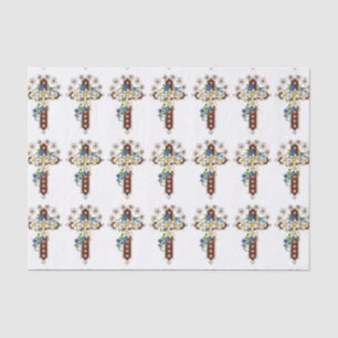 Papel De Seda Cruz cristã com flores