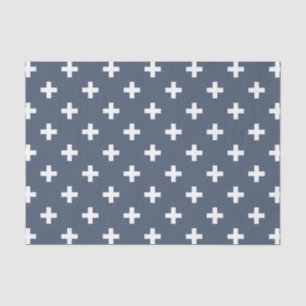 Papel De Seda Cruz de polca branca com cinza azul