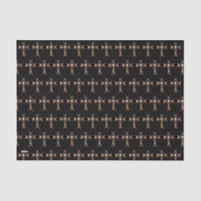 Papel De Seda Cruzamento Céltico e Caveira (Dourado) (Frente )