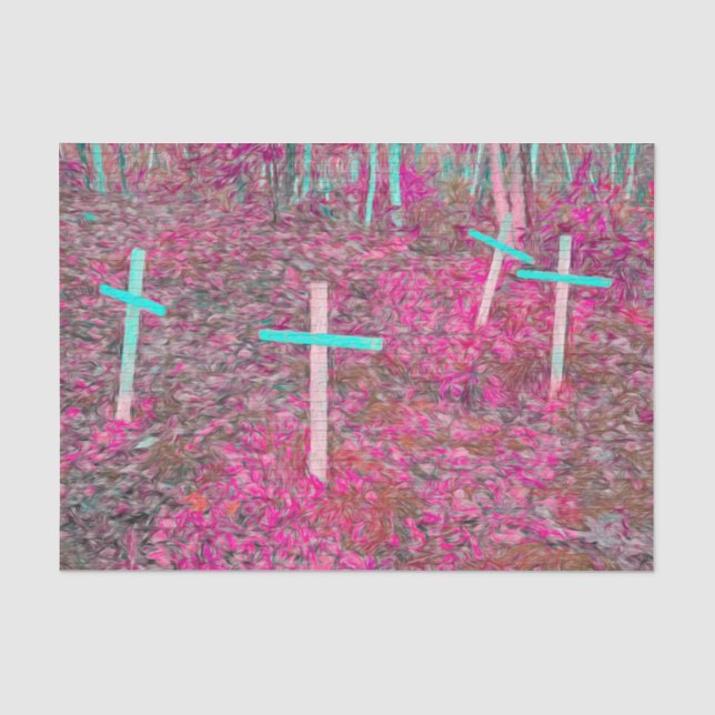 Papel De Seda Cruzes de Páscoa Arte de Cemitério Rosa Turquesa (Frente )