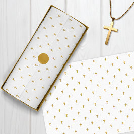 Papel De Seda Cruzes - Mostarda Faux Dourada em branco