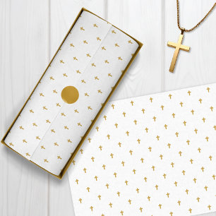 Papel De Seda Cruzes - Mostarda Faux Dourada em branco
