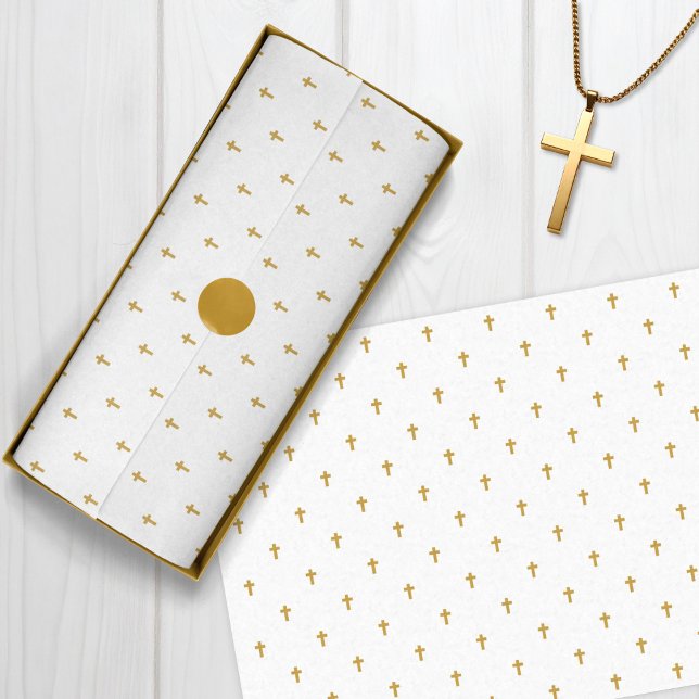 Papel De Seda Cruzes - Mostarda Faux Dourada em branco (Crosses - Mustard Gold Tissue Paper)