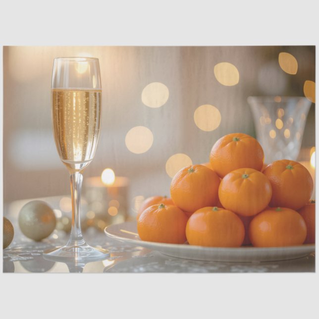 Papel De Seda Crystal Glass, Champagne, Tangerines Festive Table (Frente )