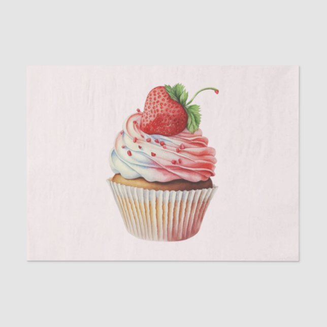 Papel De Seda Cupcake de morango deserto doce (Frente )