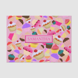 Papel De Seda Cupcake Rosa Brilhante - Personalizado