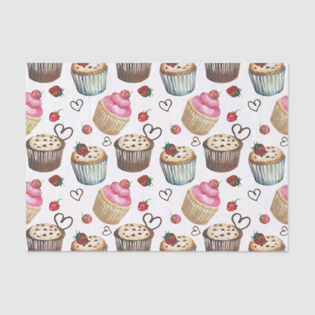 Papel De Seda Cupcakes de aquarela (Frente )
