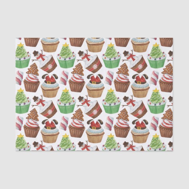 Papel De Seda Cupcakes de Natal com Aquarela (Frente )