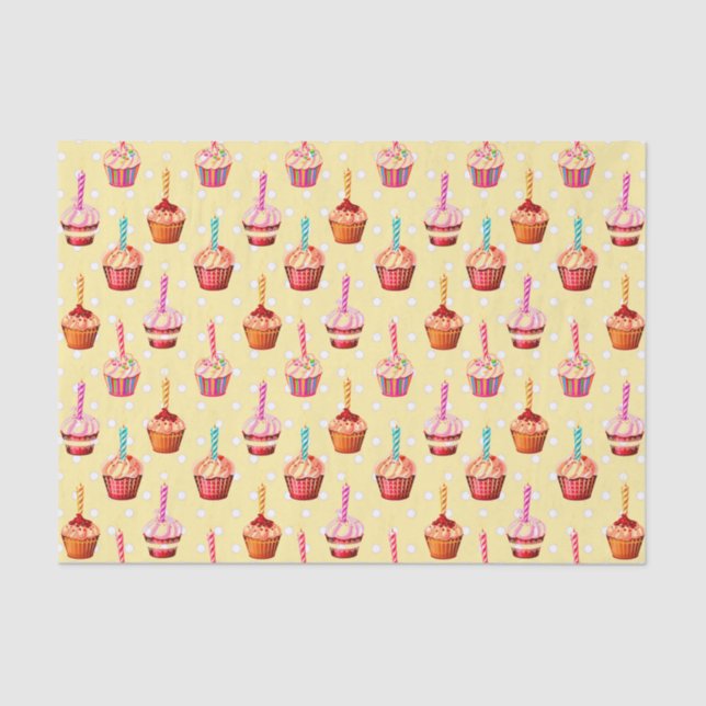 Papel De Seda Cupcakes e Bolinhas de aniversário (Frente )
