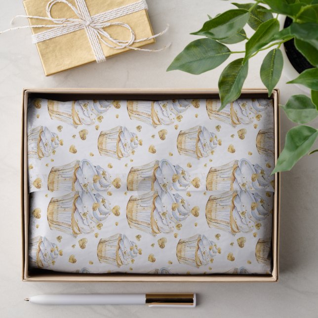 Papel De Seda Cupcakes Gold Hearts Aniversário (Presente)