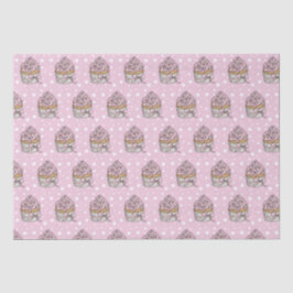 Papel De Seda Cupcakes Rosa e Prata Bolinhas