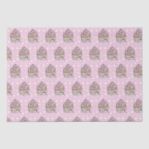 Papel De Seda Cupcakes Rosa e Prata Bolinhas
