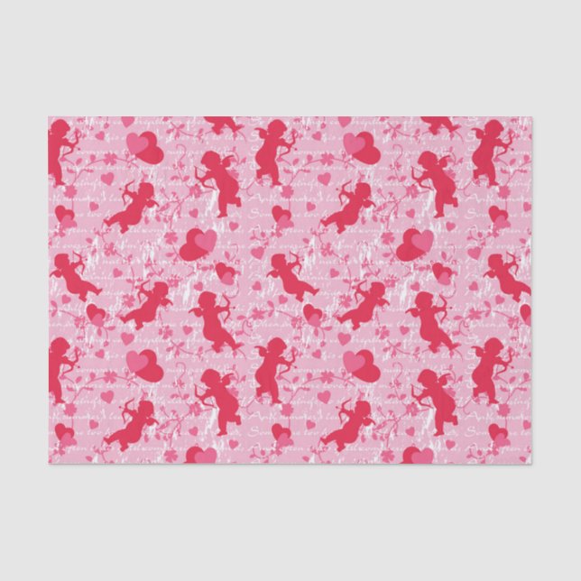 Papel De Seda Cupidos e Corações Rosa (Frente )