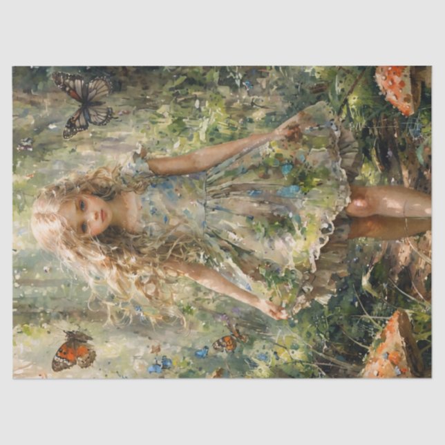 Papel De Seda Curiosa garotinha em cena Whimsical (Frente )