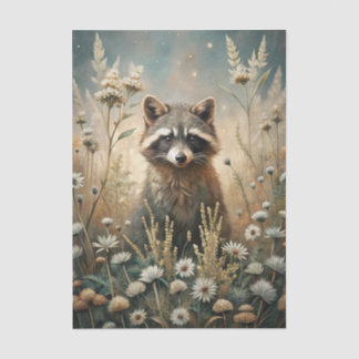 Papel De Seda Curious Raccoon in a Forest Meadow with Flowers