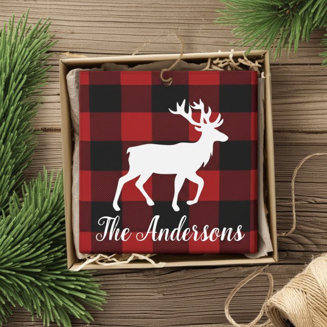 Papel De Seda Custom Buffalo Plaid Deer Gift Wrap Tissue Paper  (Criador carregado)