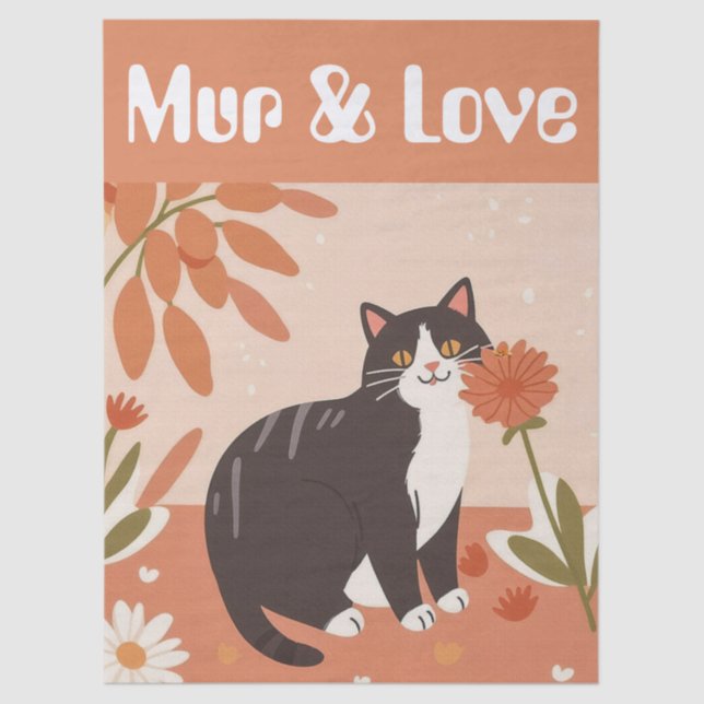 Papel De Seda Custom Cute Cat with Mur and Love Decoupage (Frente )