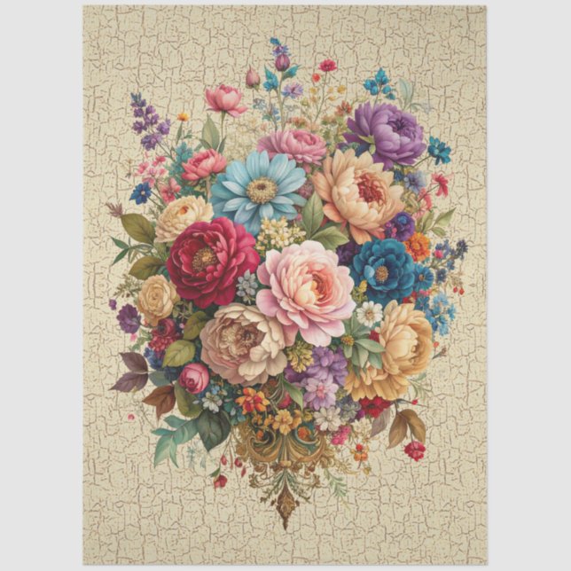 Papel De Seda Custom Design Floral Crackle Effect Decoupage (Frente )