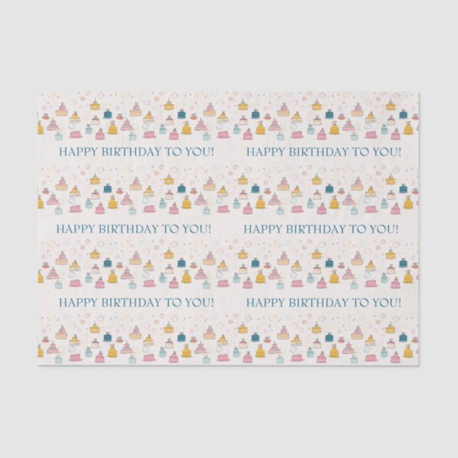 Papel De Seda Customizable Birthday Cakes & Fireworks  (Frente )